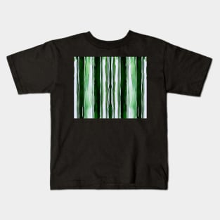 Green And White Vertical Striped - Dark Forest Green Aesthetic Lines Kids T-Shirt